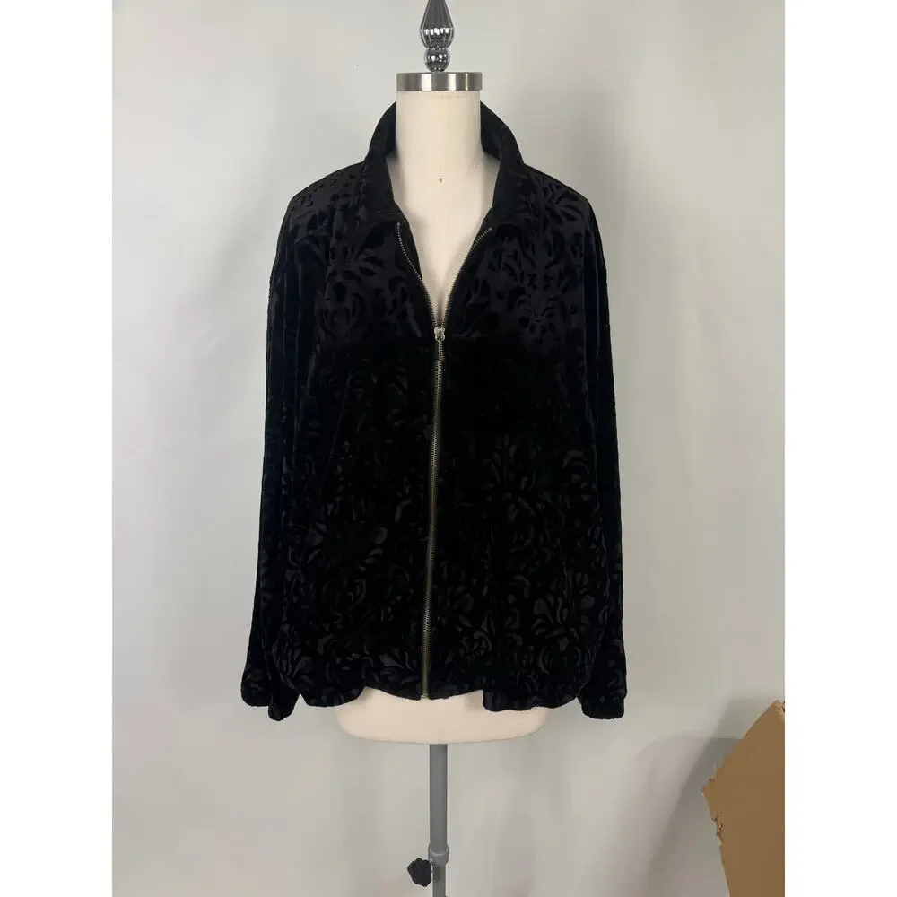 Vintage Teddi‎ XL Velvet Patterned Light Zip-up Jacket Dark Romantic Vamp Gothic